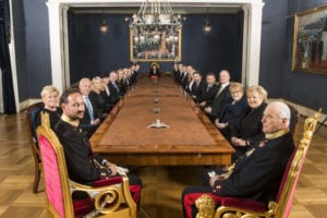 Photo: Håkon Mosvold Larsen / NTB scanpix. The Council of State at the Royal Palace, Oslo 2018-05-04. The photo is from an earlier meeting of the Council of State.